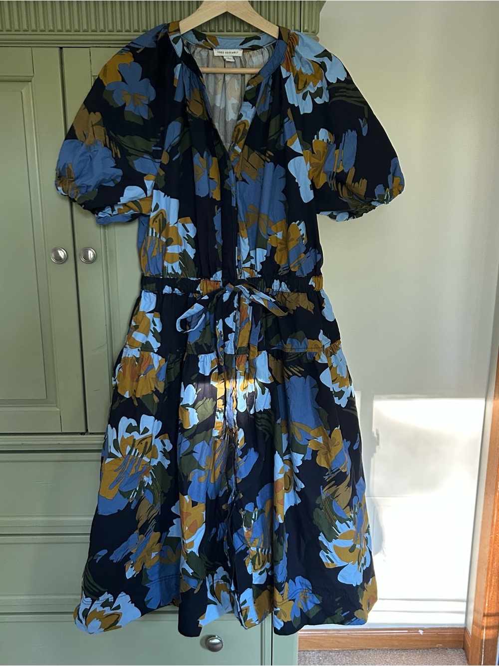 Tie-Waist Floral Midi Dress in Navy Blue by Free Assembly - Picture 1 of 5